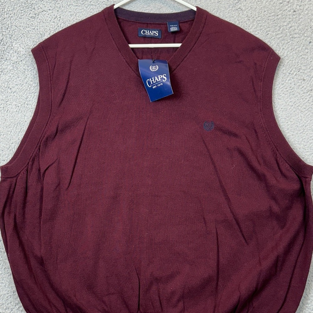 NEW Chaps Sweater Vest Mens 4XB Big V-Neck Burgundy Knit Pullover Sleeveless